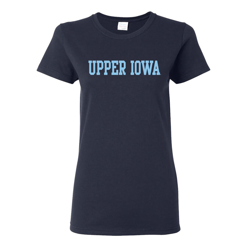 Upper Iowa University Peacocks Basic Block Heavy Cotton Womens Short Sleeve T Shirt - Navy