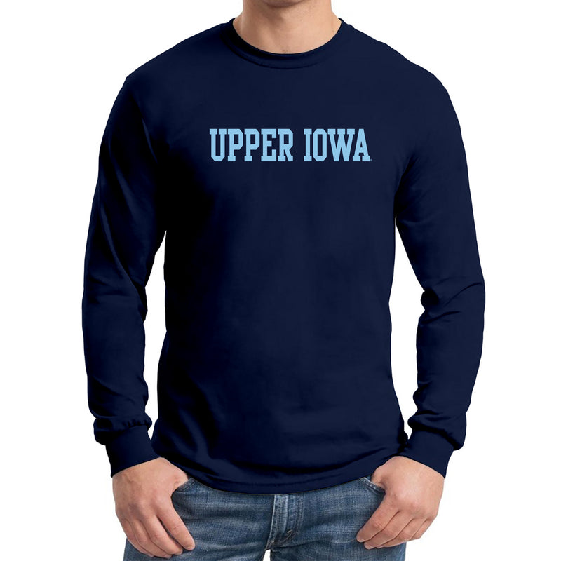 Upper Iowa University Peacocks Basic Block Heavy Cotton Long Sleeve T Shirt - Navy