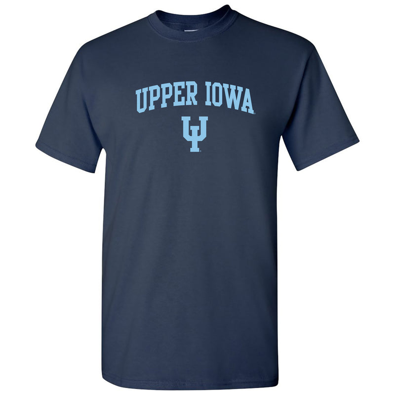 Upper Iowa University Peacocks Arch Logo Basic Cotton Short Sleeve T Shirt - Navy