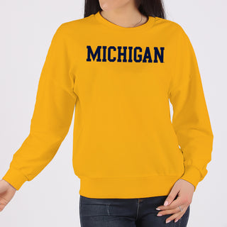 Michigan Wolverines Basic Block Crewneck Sweatshirt - Gold