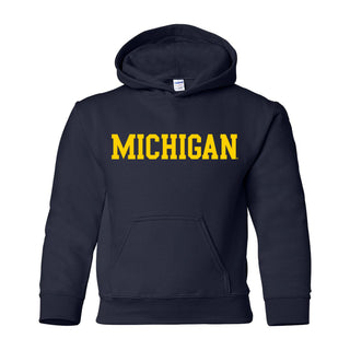 Basic Block University of Michigan Youth Basic Cotton Hoodie - Navy