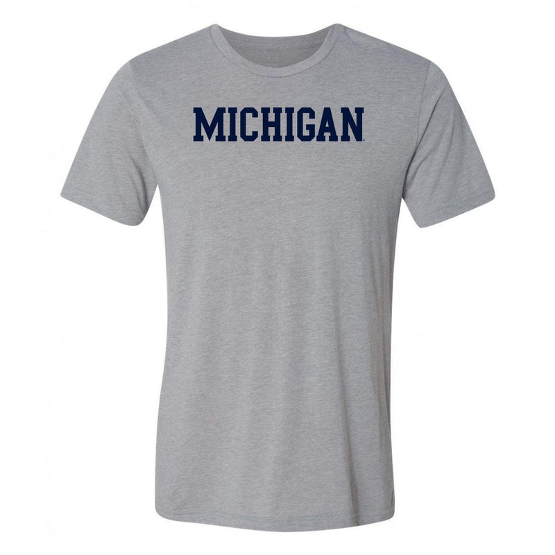 Michigan Wolverines Basic Block Triblend T Shirt - Athletic Grey