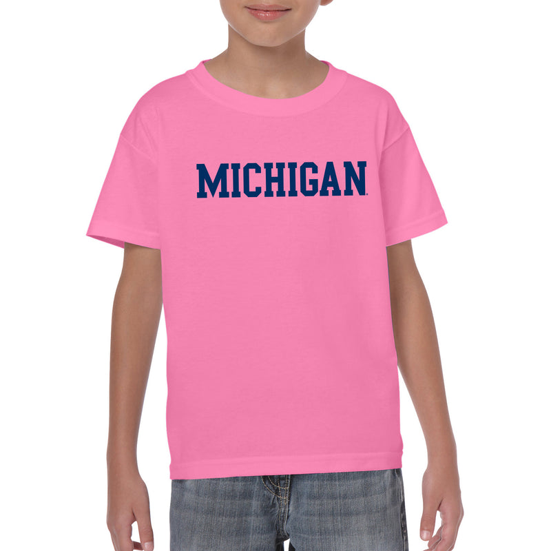 Michigan Wolverines Basic Block Youth T Shirt - Azalea