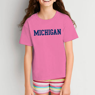 Michigan Wolverines Basic Block Youth T Shirt - Azalea