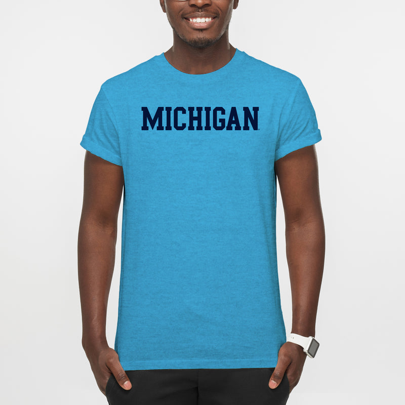 Michigan Wolverines Basic Block T Shirt - Heather Sapphire