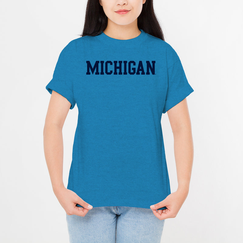 Michigan Wolverines Basic Block T Shirt - Heather Sapphire