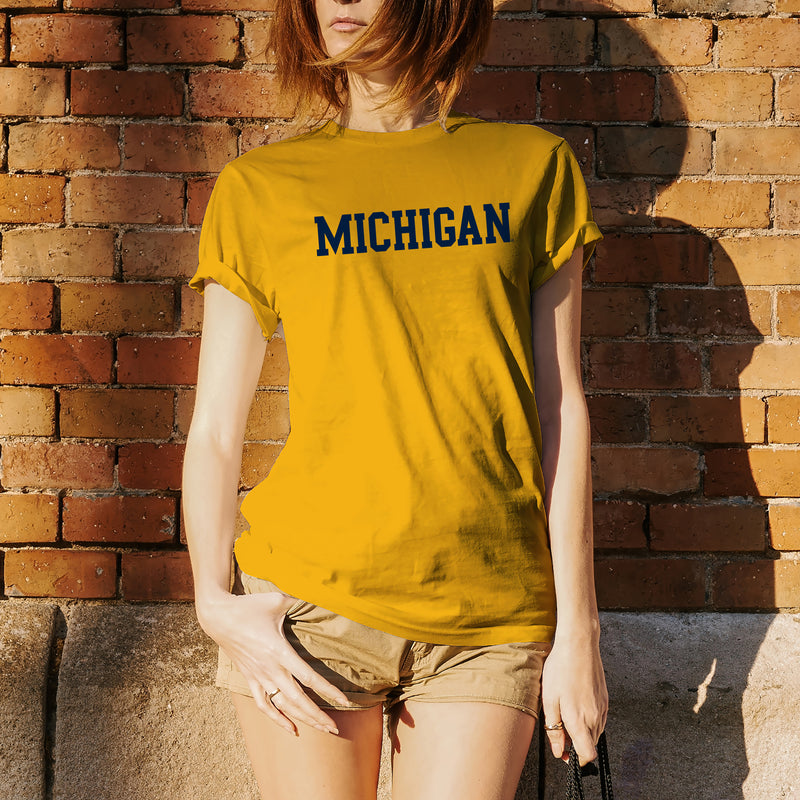 Basic Block Michigan Basic Cotton Short Sleeve T Shirt - Gold