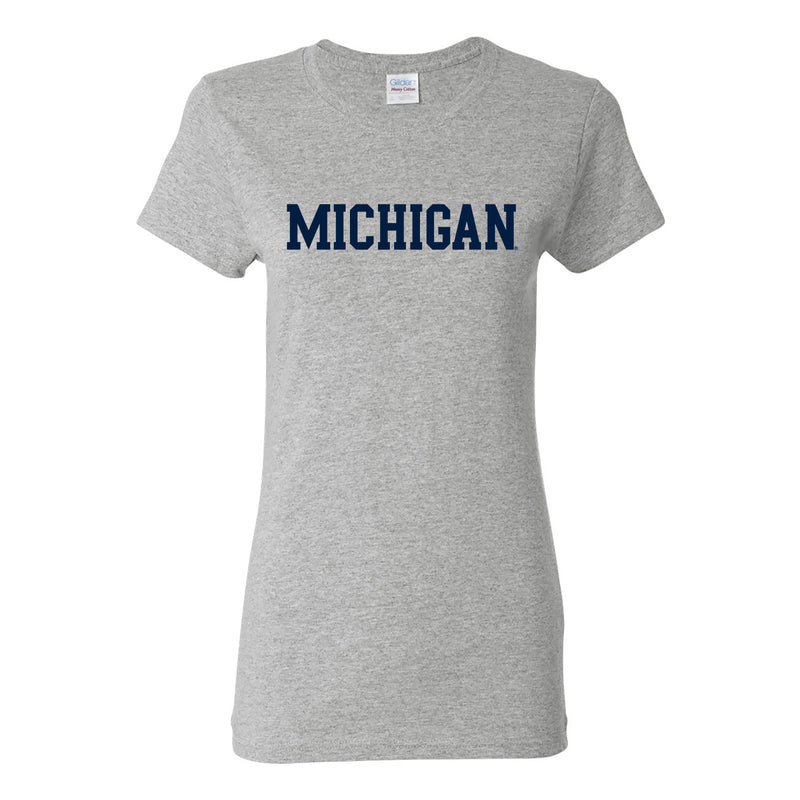 Basic Block University of Michigan Womens Basic Cotton Short Sleeve T Shirt - Sport Grey