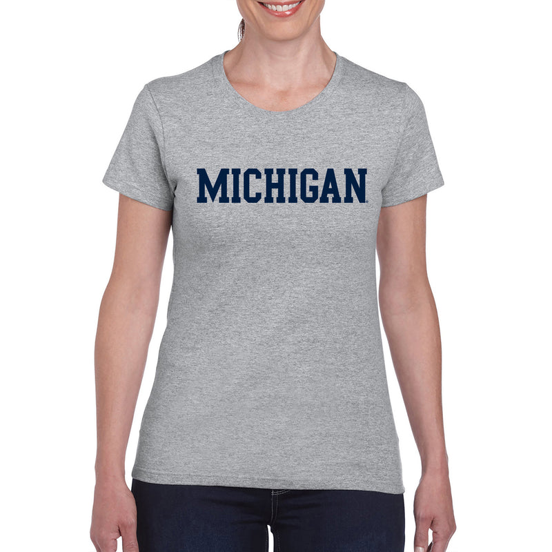 Basic Block University of Michigan Womens Basic Cotton Short Sleeve T Shirt - Sport Grey