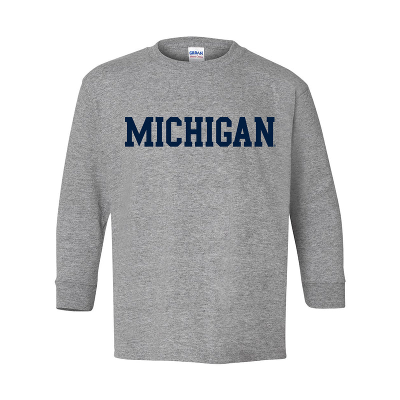 Basic Block University of Michigan Youth Basic Cotton Long Sleeve T Shirt - Sport Grey