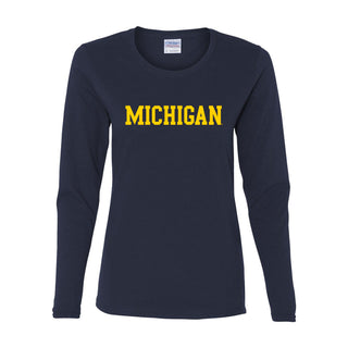 Basic Block University of Michigan Womens Basic Cotton Long Sleeve T Shirt - Navy