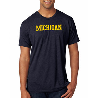 Basic Block University of Michigan Next Level Apparel Triblend T Shirt - Vintage Navy