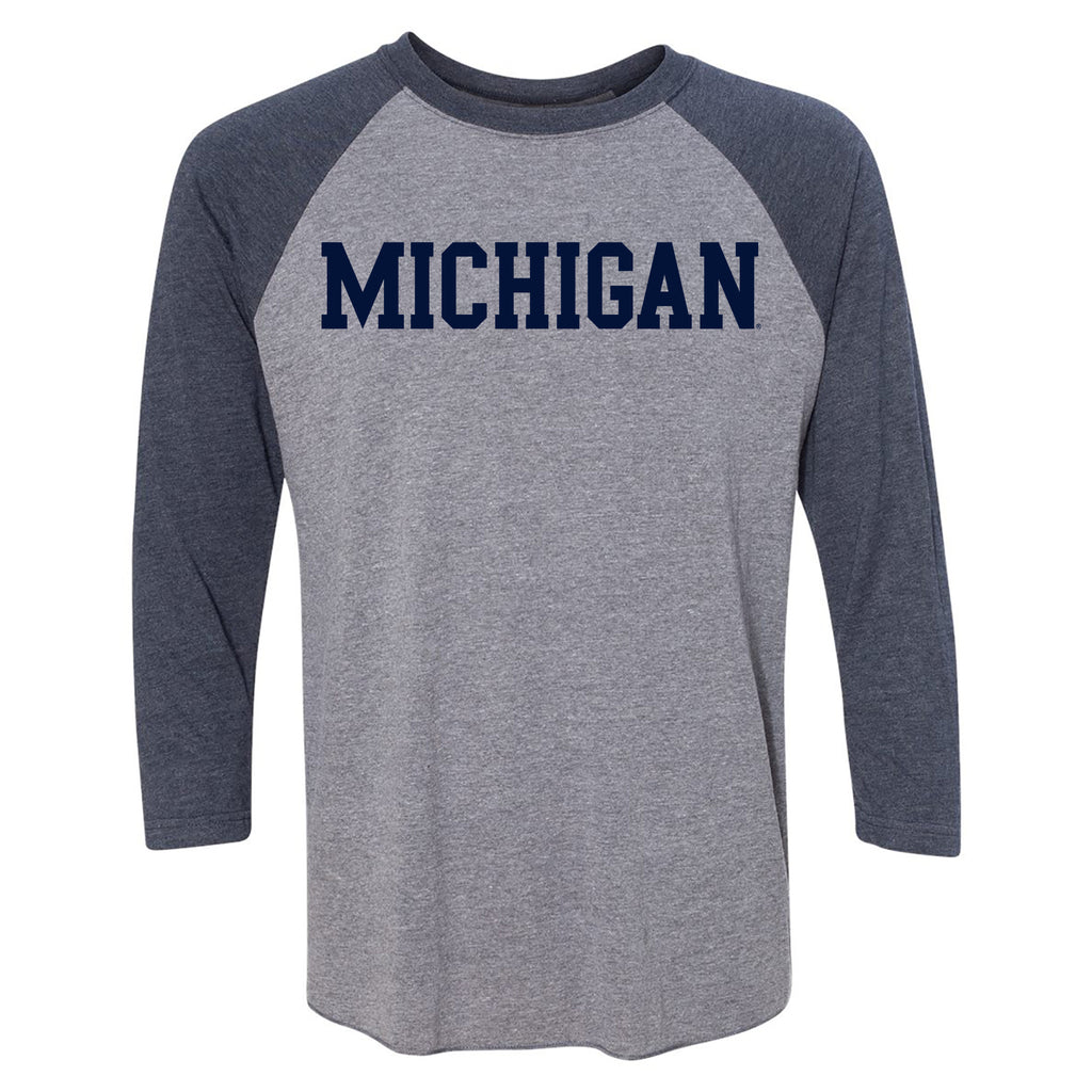 Michigan Wolverines Basic Block 3/4-Sleeve Raglan - Prem Htr/Vtg Navy ...