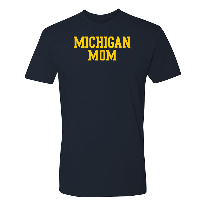 Michigan Wolverines Basic Block Mom Premium Cotton T Shirt - Midnight Navy