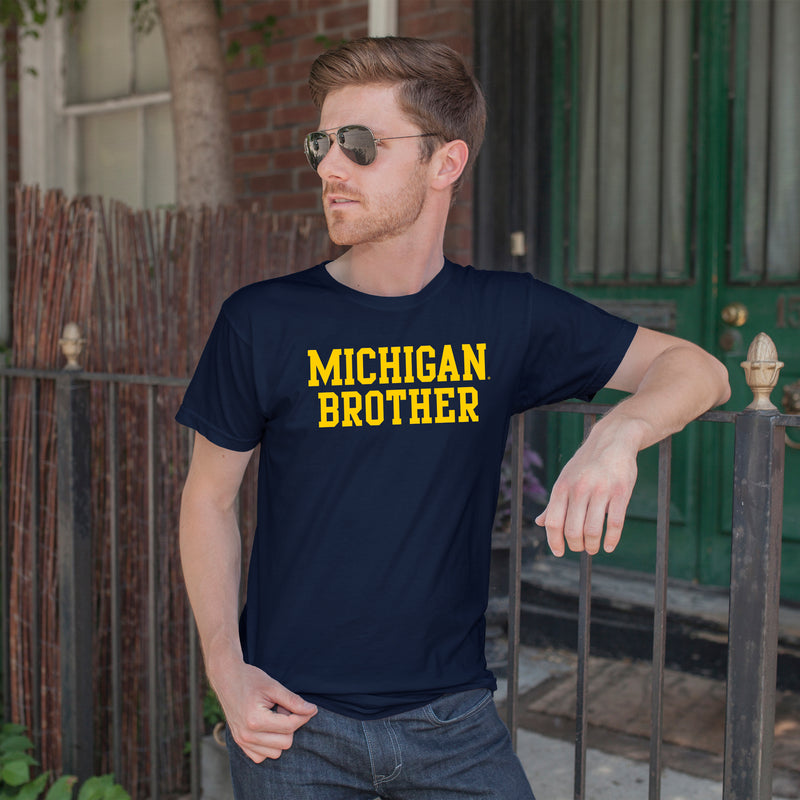 Michigan Wolverines Basic Block Brother Premium Cotton T Shirt - Midnight Navy