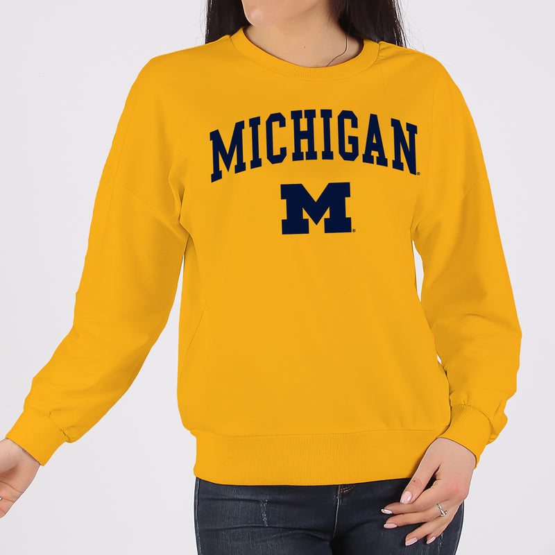 Michigan Wolverines Arch Logo Crewneck Sweatshirt - Gold