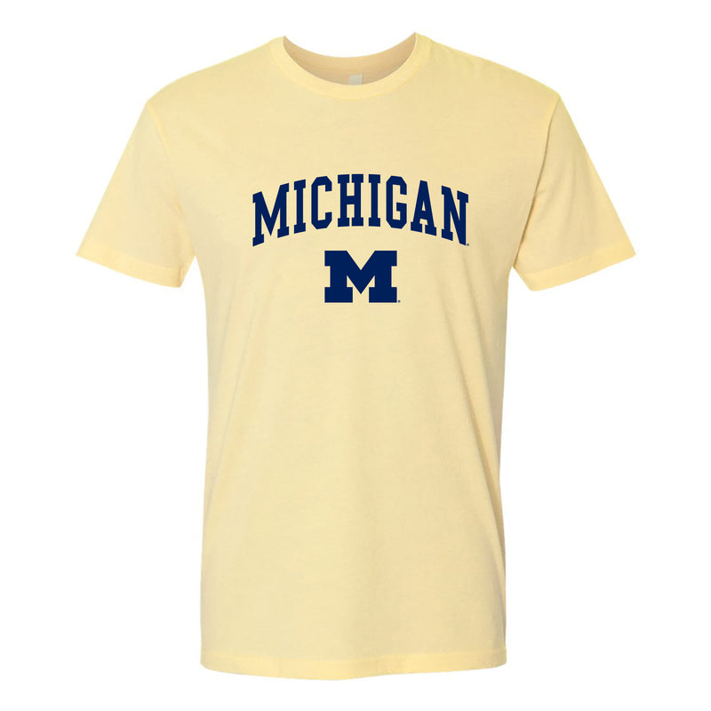Arch Logo University of Michigan Next Level Premium Short Sleeve T Shirt - Banana Cream