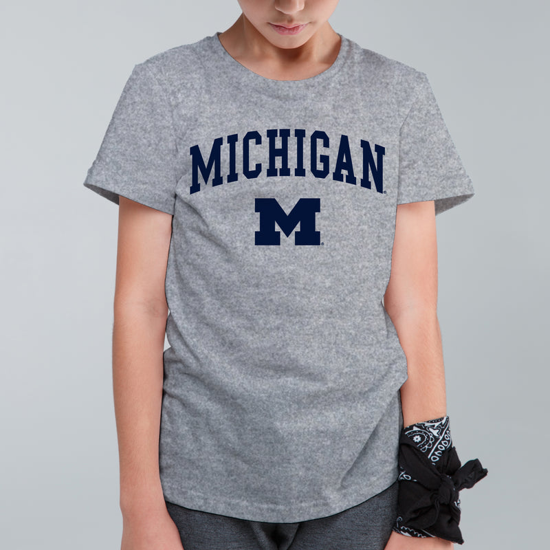 Michigan Wolverines Arch Logo Youth T Shirt - Sport Grey