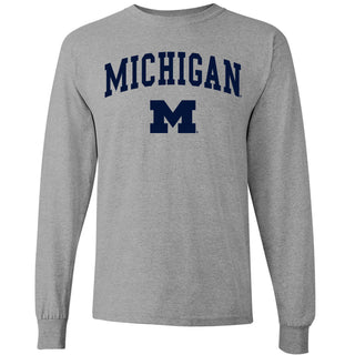 Michigan Wolverines Arch Logo Long Sleeve T Shirt - Sport Grey