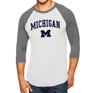 Michigan Wolverines Arch Logo 3/4-Sleeve Raglan - Htr White/Prem Htr