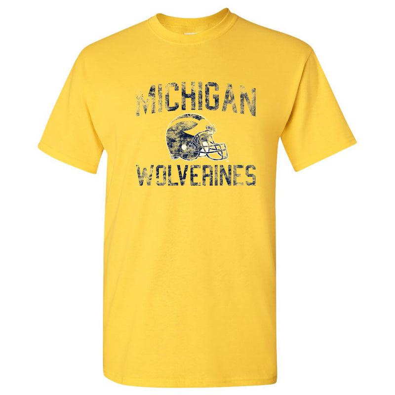 University of Michigan Wolverines Faded Football Helmet Basic Cotton Short Sleeve T Shirt - Daisy