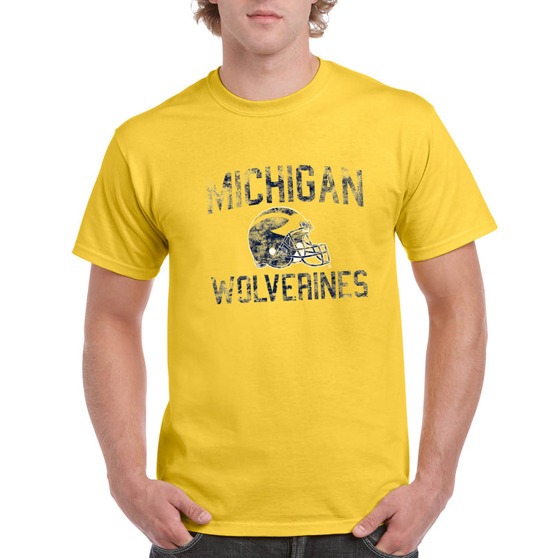 University of Michigan Wolverines Faded Football Helmet Basic Cotton Short Sleeve T Shirt - Daisy