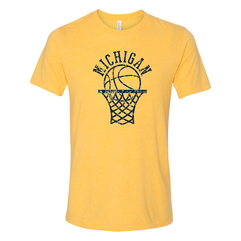 University of Michigan Wolverines Retro Basketball Hoop Canvas Triblend Short Sleeve T Shirt - Yellow Gold