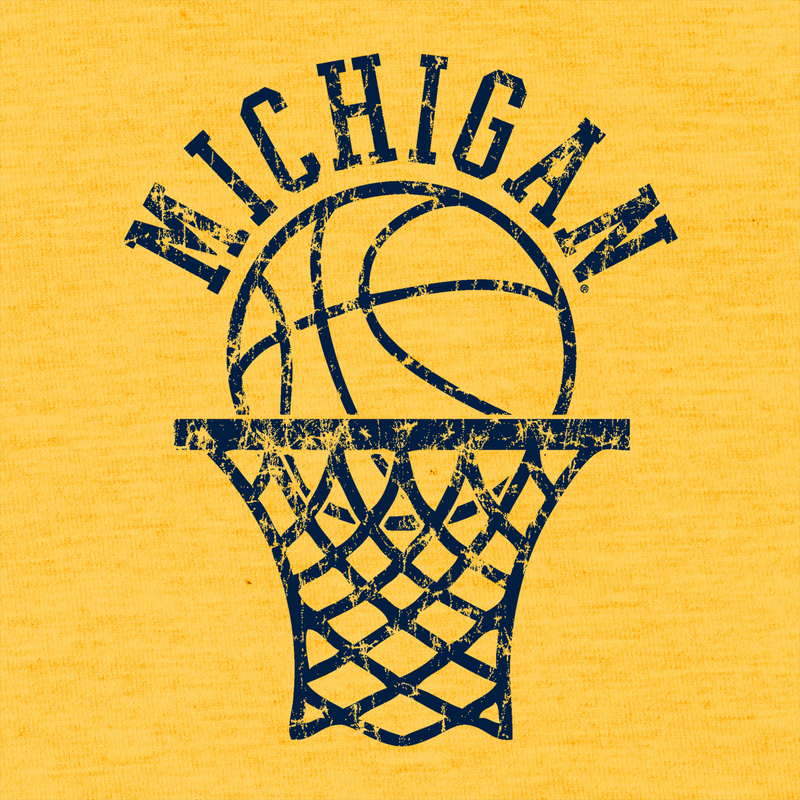 University of Michigan Wolverines Retro Basketball Hoop Canvas Triblend Short Sleeve T Shirt - Yellow Gold