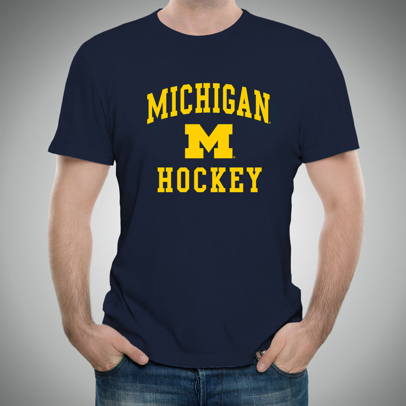 Arch Logo Hockey University of Michigan Basic Cotton Short Sleeve T Shirt - Navy