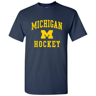 Arch Logo Hockey University of Michigan Basic Cotton Short Sleeve T Shirt - Navy