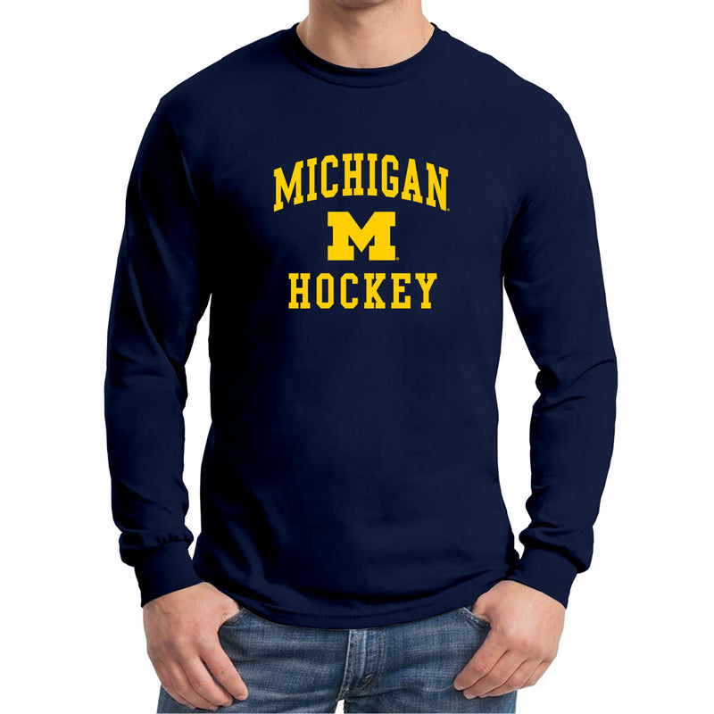 University of Michigan Wolverines Arch Logo Hockey Long Sleeve - Navy