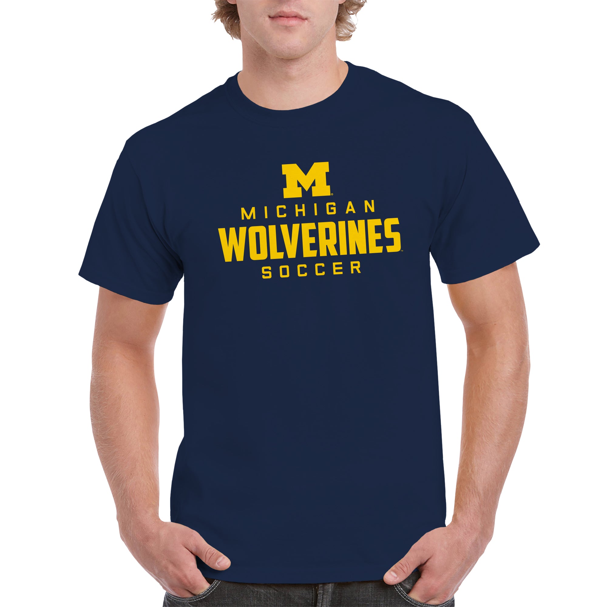 Michigan Wolverines Arch Logo Soccer T-Shirt – Navy – Men’s Officially Licensed Gear