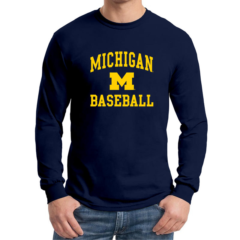University of Michigan Wolverines Arch Logo Baseball Long Sleeve - Navy