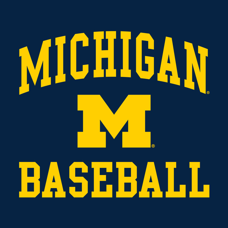 Arch Logo Baseball University of Michigan Basic Cotton Short Sleeve T Shirt - Navy