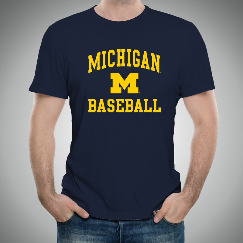 Arch Logo Baseball University of Michigan Basic Cotton Short Sleeve T Shirt - Navy