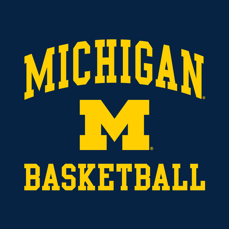 Arch Logo Basketball University of Michigan Basic Cotton Short Sleeve T Shirt - Navy