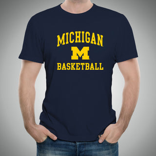 Arch Logo Basketball University of Michigan Basic Cotton Short Sleeve T Shirt - Navy