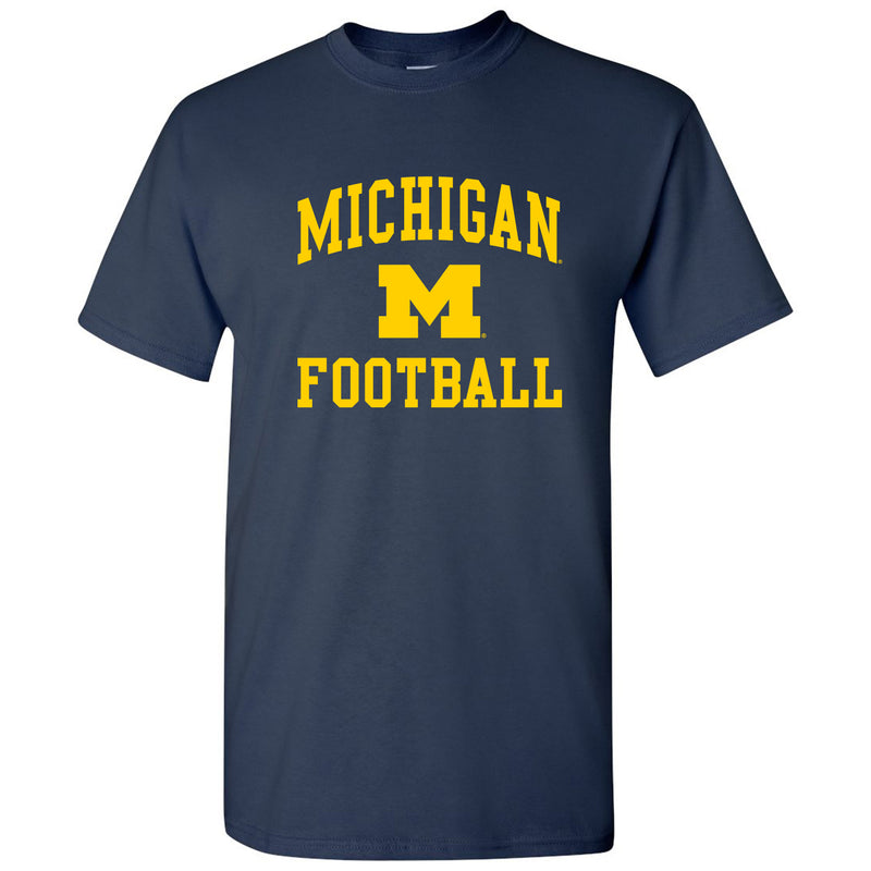 Arch Logo Football University of Michigan Basic Cotton Short Sleeve T Shirt - Navy