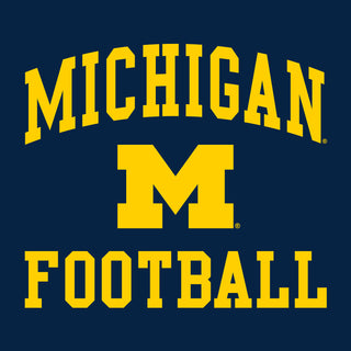 Arch Logo Football University of Michigan Basic Cotton Short Sleeve T Shirt - Navy