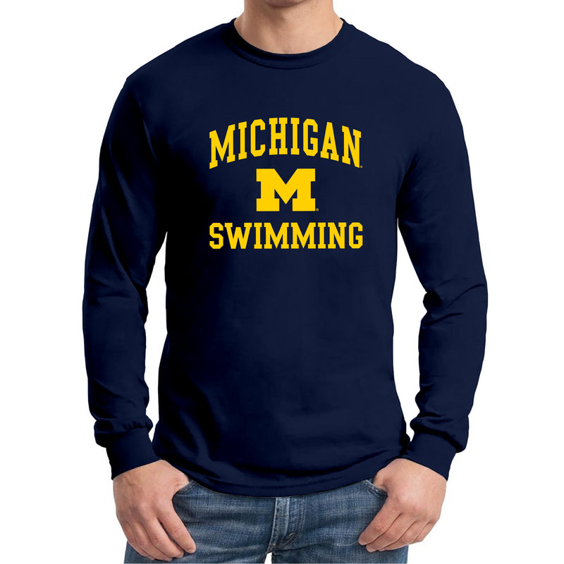 University of Michigan Wolverines Arch Logo Swimming Long Sleeve - Navy