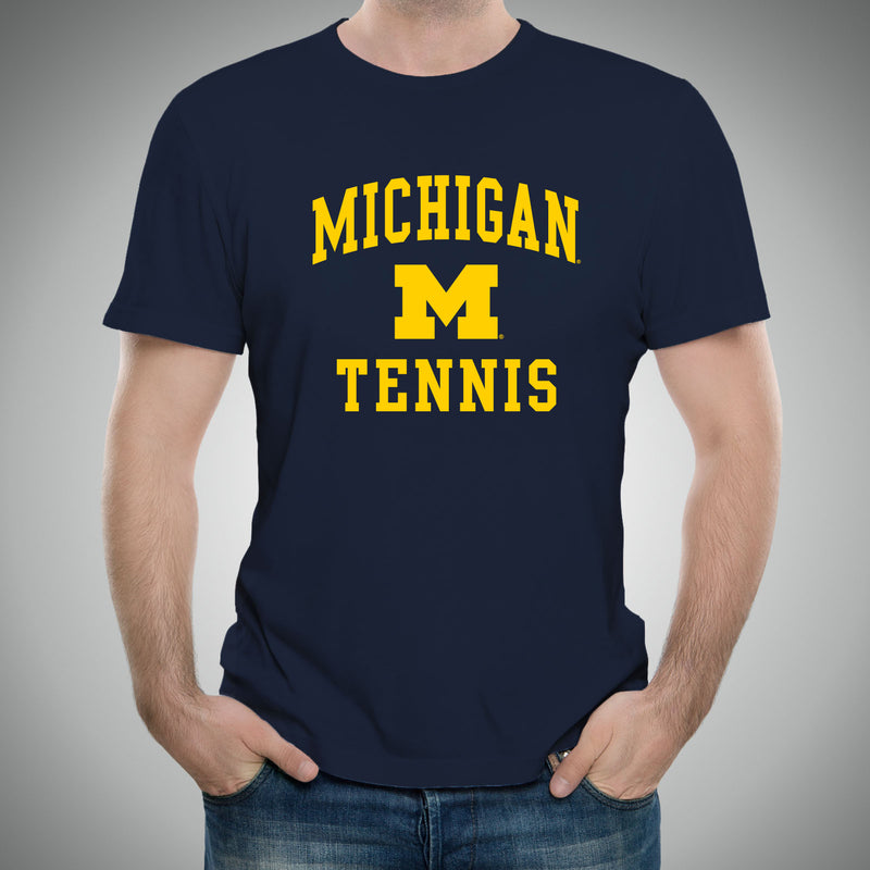 Arch Logo Tennis University of Michigan Basic Cotton Short Sleeve T Shirt - Navy