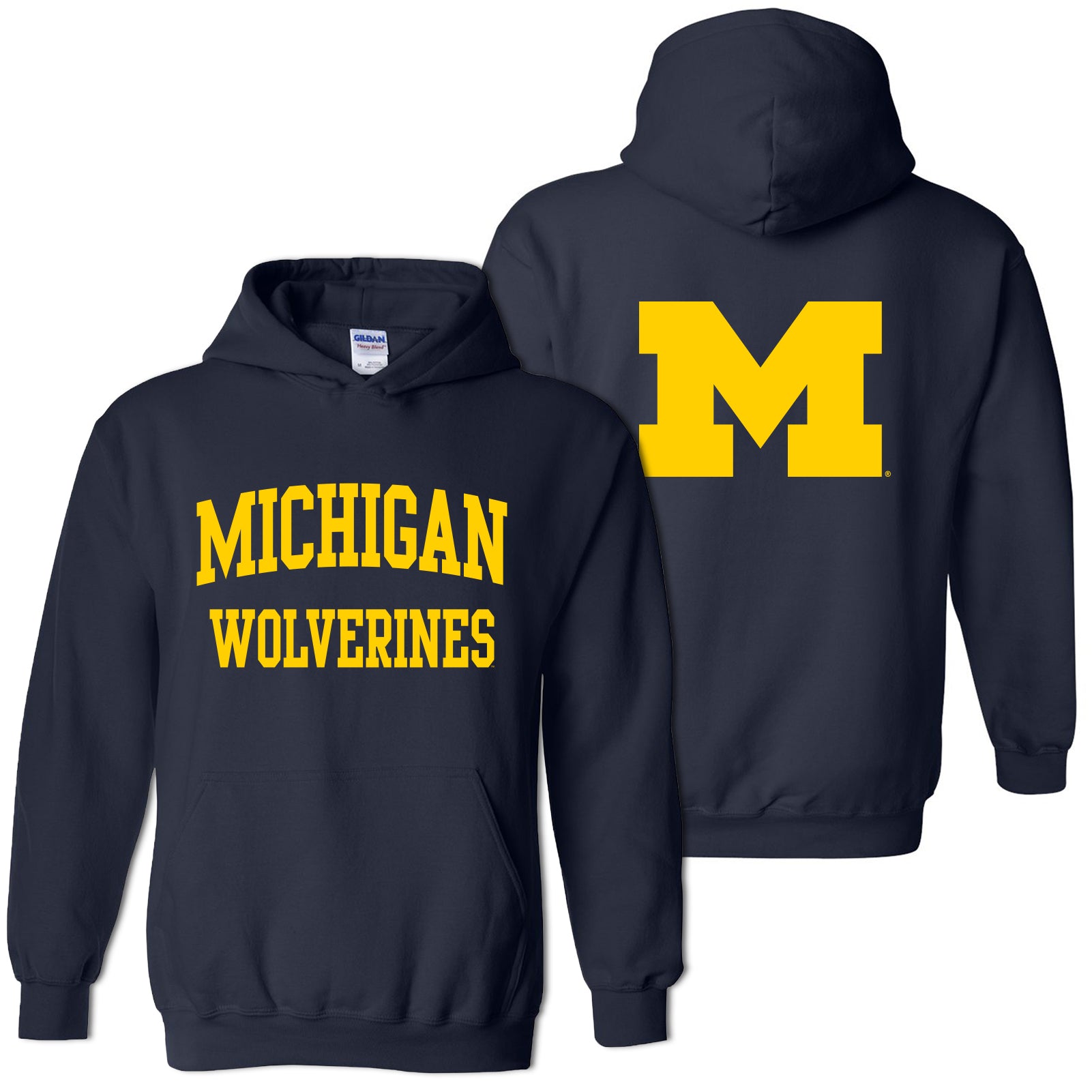 university of michigan fan gear Front Back Print University of Michigan Heavy Blend Hoodie in Blue | Size: 3XL