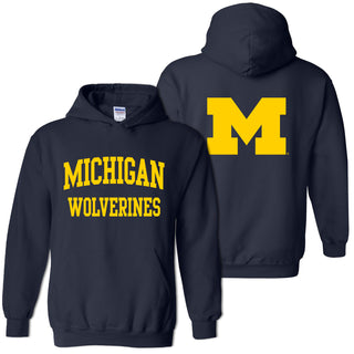 Front Back Print University of Michigan Heavy Blend Hoodie - Navy