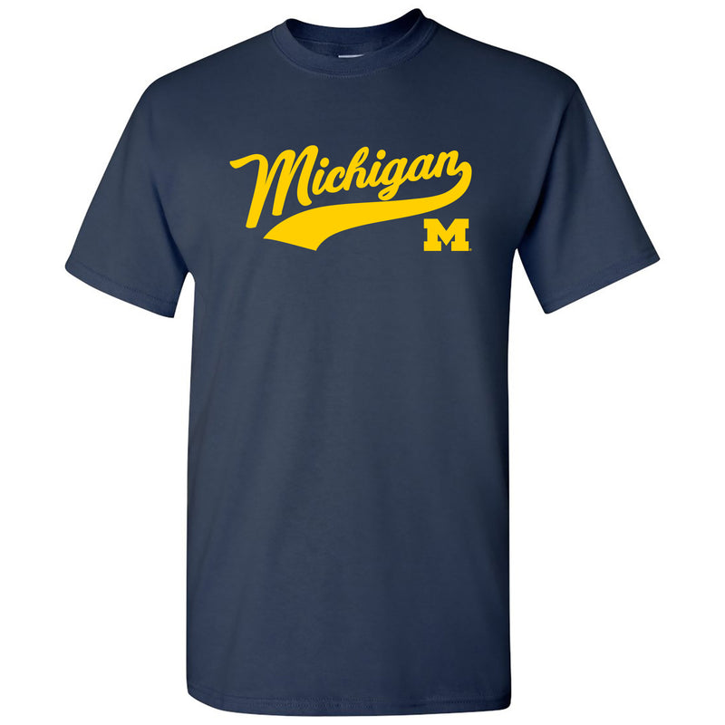Baseball Jersey Script University of Michigan Basic Cotton Short Sleeve T-Shirt - Navy
