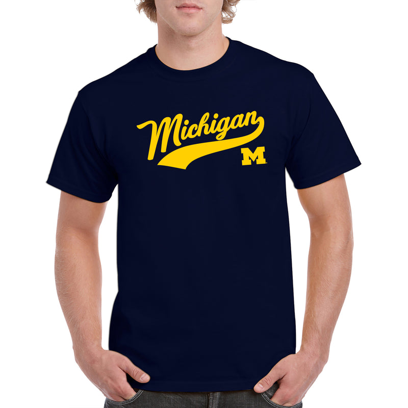 Baseball Jersey Script University of Michigan Basic Cotton Short Sleeve T-Shirt - Navy