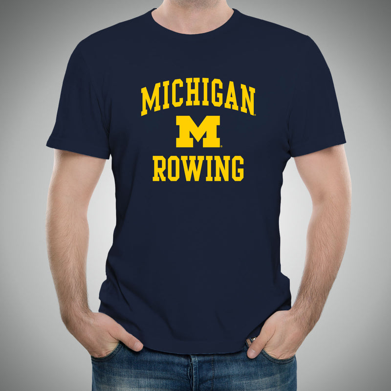 Arch Logo Rowing University of Michigan Basic Cotton Short Sleeve T Shirt - Navy