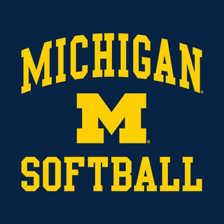 Arch Logo Softball University of Michigan Basic Cotton Short Sleeve T Shirt - Navy