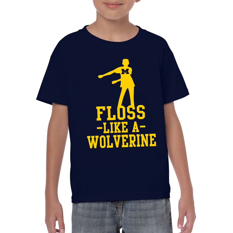Floss Like a Wolverine University of Michigan Youth Basic Cotton Short Sleeve Tee - Navy