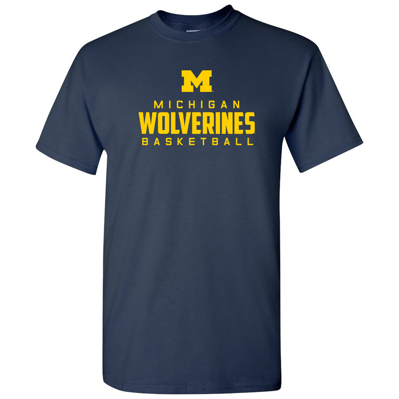 Michigan Mascot Wordmark Basketball Basic Cotton Short Sleeve T Shirt - Navy
