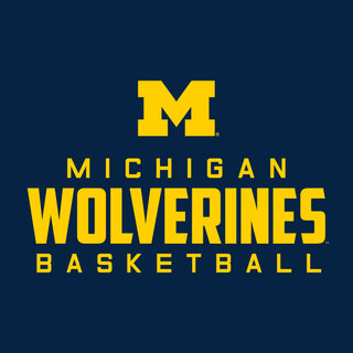 Michigan Mascot Wordmark Basketball Basic Cotton Short Sleeve T Shirt - Navy